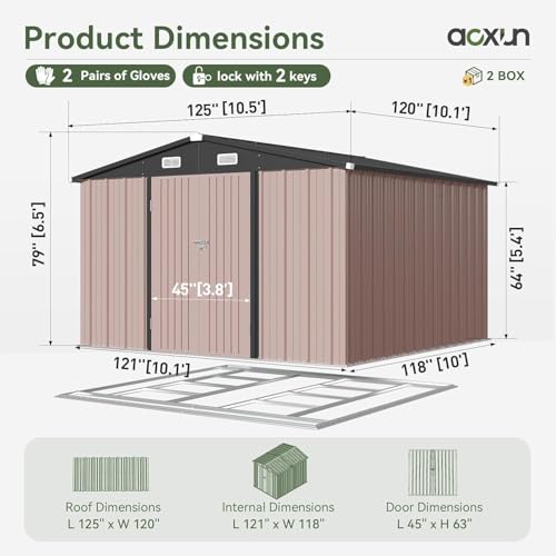 10 x 12FT Outdoor Storage Shed with Double Hinged Door Metal Shed Q97246