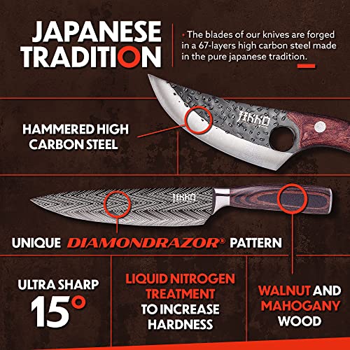 6 Piece Japanese Carbon Steel Kitchen Knife Set with Walnut and Mahogany Wood Handles F367933