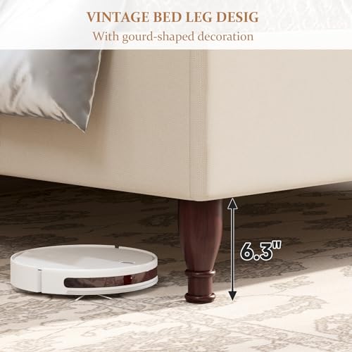 Beige King Size Upholstered Platform Bed with Tall Headboard P3078