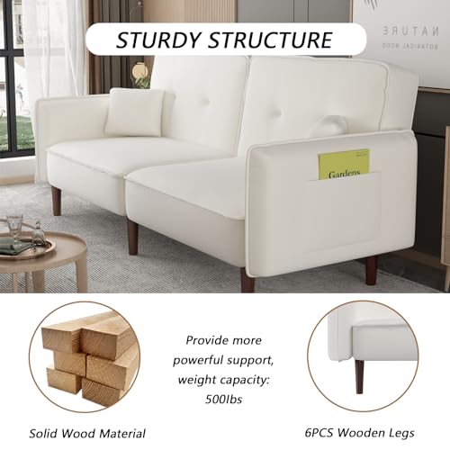 Pink Upholstered Convertible Futon Sofa Bed with 2 Pillows N56934