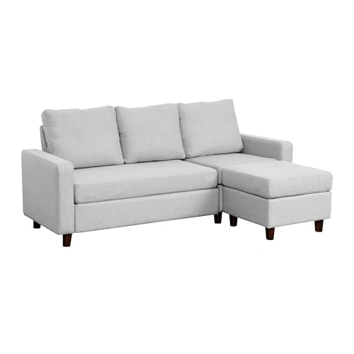 Light Gray Linen L-Shaped Sectional Sofa with Removable Ottoman Q314