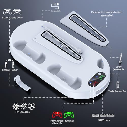 PS5 Slim Stand with Cooling Fan and Charging Station White Q5703