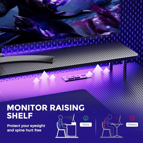 55 Inch Gaming Desk with LED Lights and Monitor Stand P9092