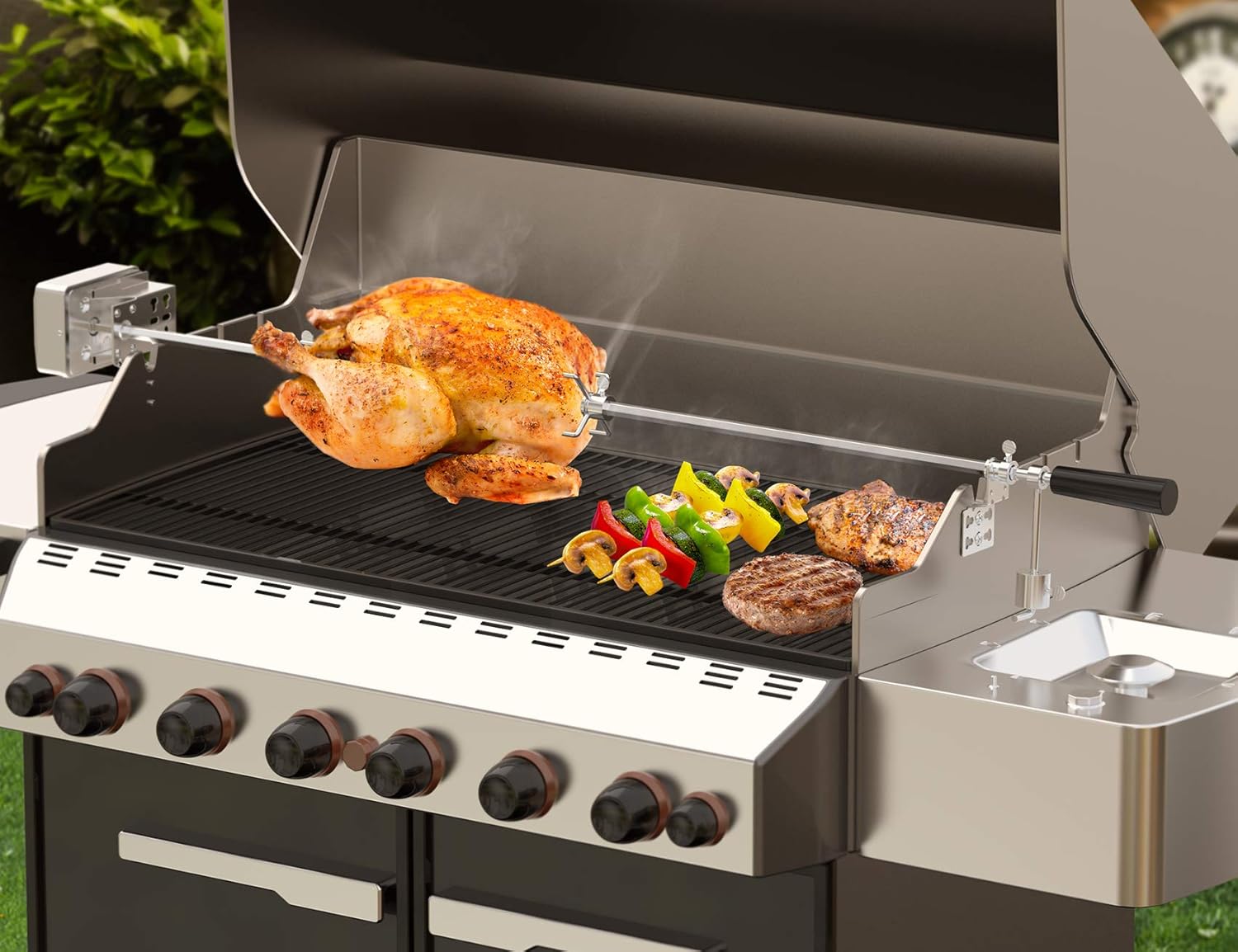 Universal BBQ Grill Rotisserie Kit with 110V Electric Motor - 45" 1/2" Hexagon Spit Rod K8365