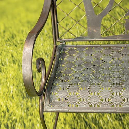 Green Iron Garden Bench with Blooming Tree Backrest O687