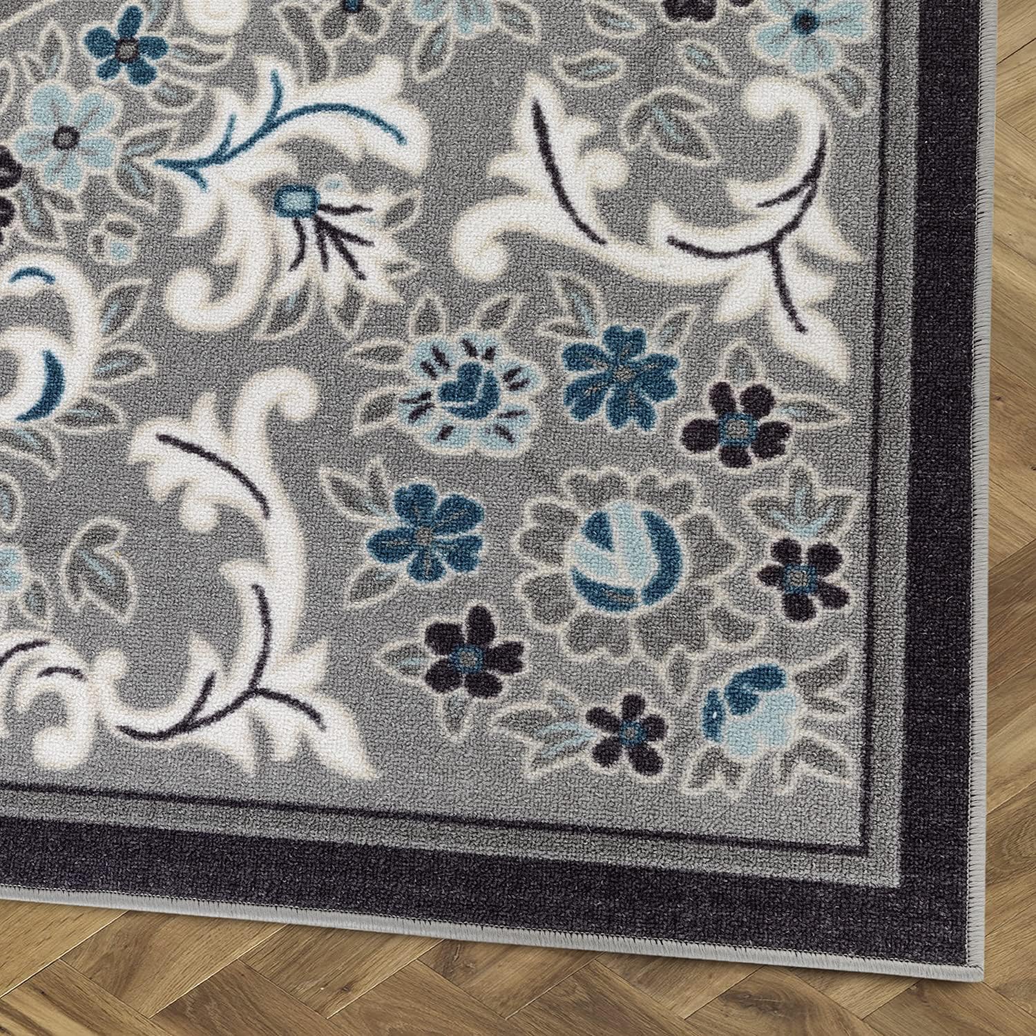 Gray 6'7" x 9' Non-Skid Rubber Backing Floral Area Rug N239