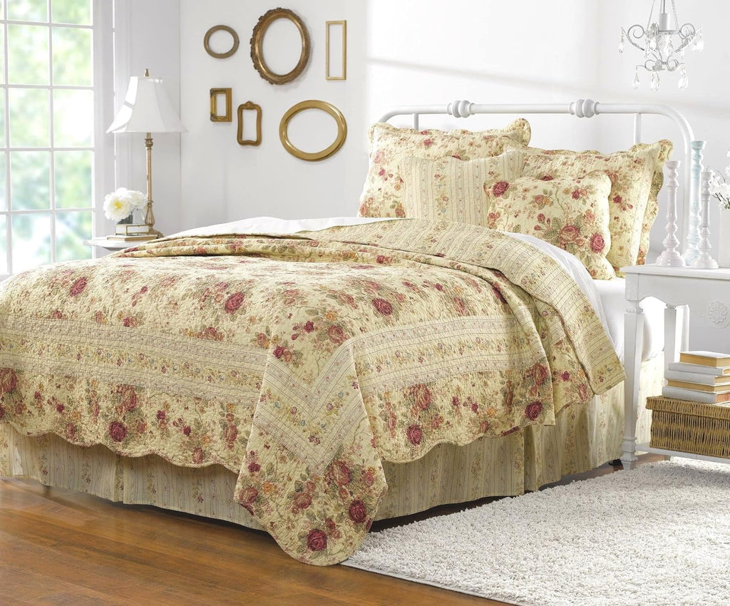5Pc King/Cal King Bedding Quilt Set with Bed Sheet Grippers Straps J21257