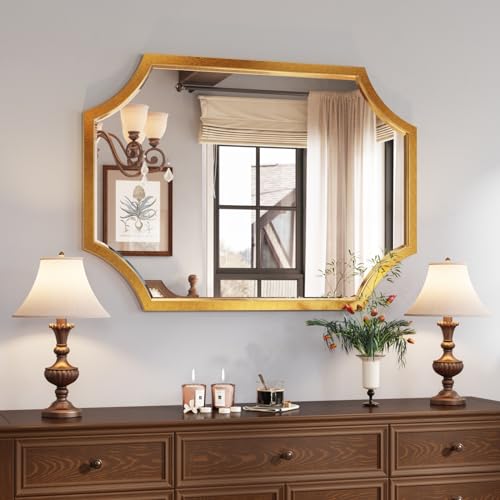 Large Gold Scalloped Framed Bathroom Mirror O973951