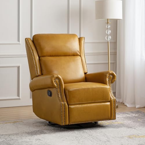 Genuine Leather Swivel Rocker Recliner with Footrest and Lumbar Support A135