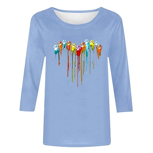 Women Love Heart Printed 3/4 Sleeve Round Neck Tee S970