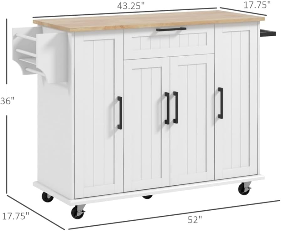 White Rolling Kitchen Island with Solid Wood Drop Leaf L252975