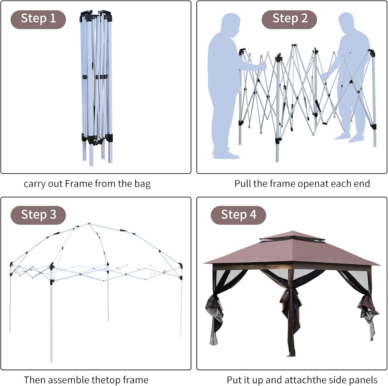 10'x10' Brown Pop Up Gazebo with Mosquito Netting Double Roof O311