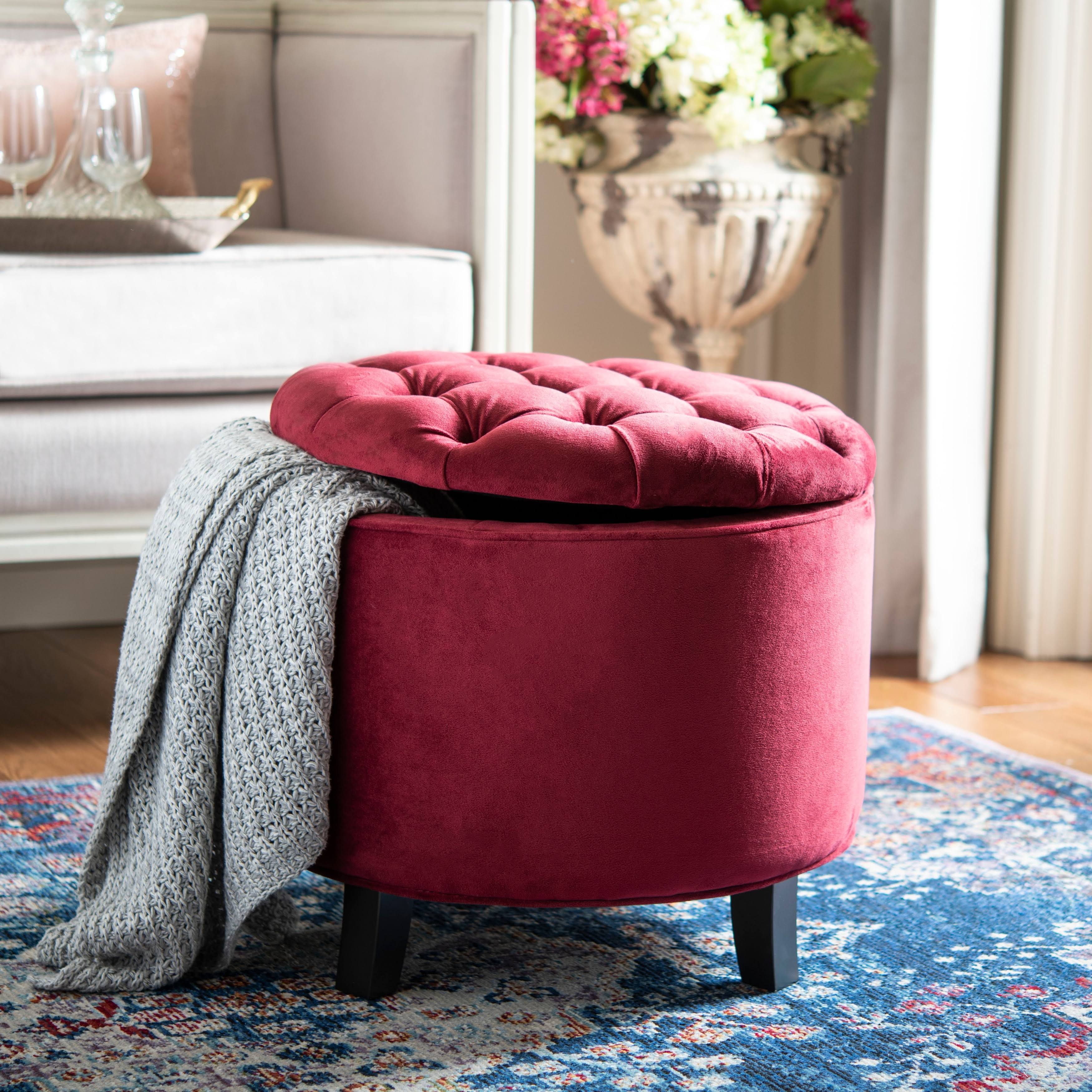 Red Velvet Tufted Storage Ottoman V178