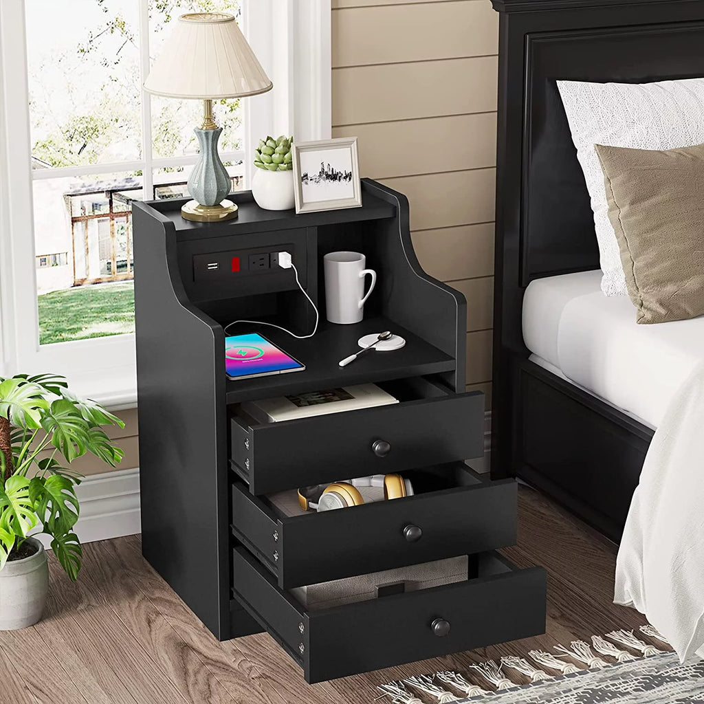 Black Nightstand Set of 2 with Storage Drawers N486620