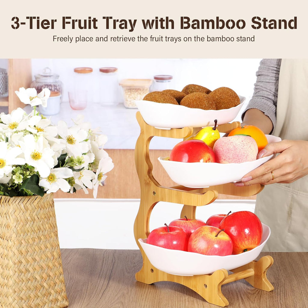 3 Tier Plastic Fruit Basket with Bamboo Stand R561