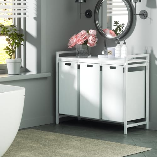 White 3 Section Laundry Hamper with 3 Removable Bags Q54552