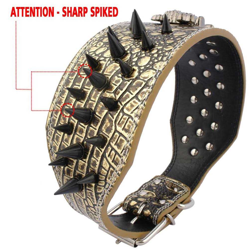 3 Inch Width Sharp Spiked Studded Leather Dog Collar W8796