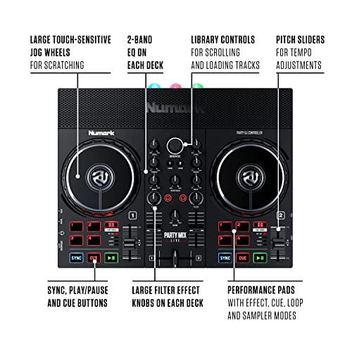 DJ Controller Bundle with Party Lights, 2 Decks, DJ Mixer, Audio Interface and DJ Headphones C13868