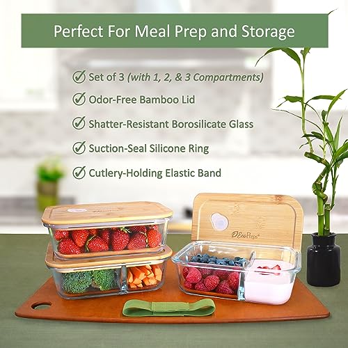 3 Pack Glass Meal Prep Containers with Bamboo Lids L7280
