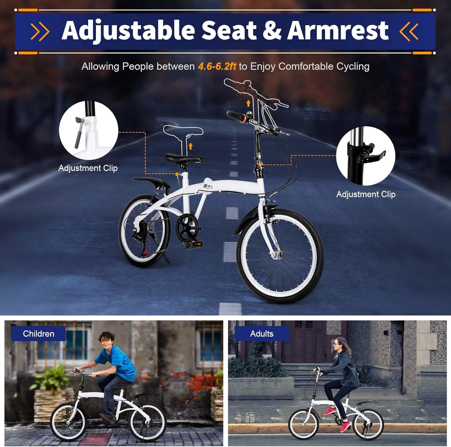 20 Inch 6 Speed Folding Bicycle White C43335