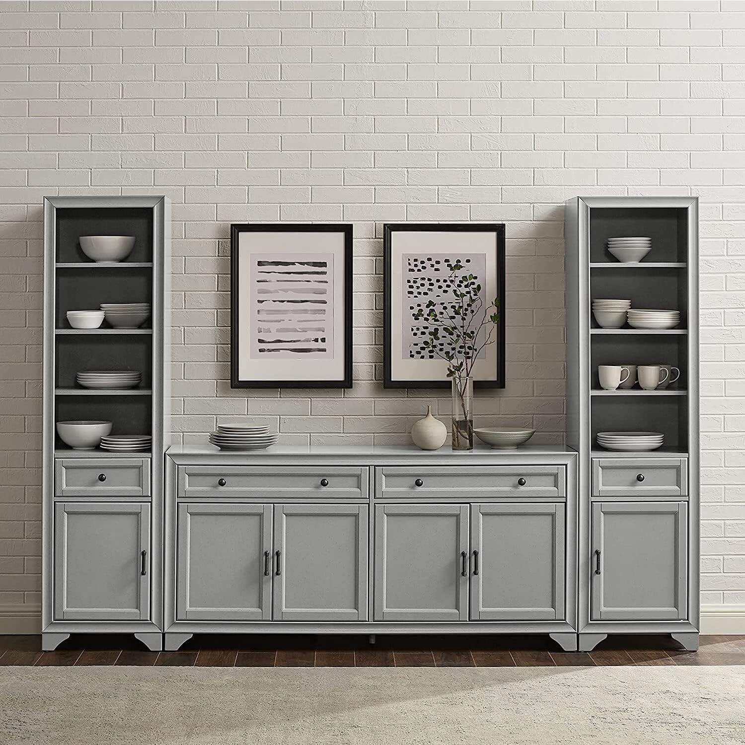Distressed Gray 3 Piece Sideboard and Bookcase Set T96626