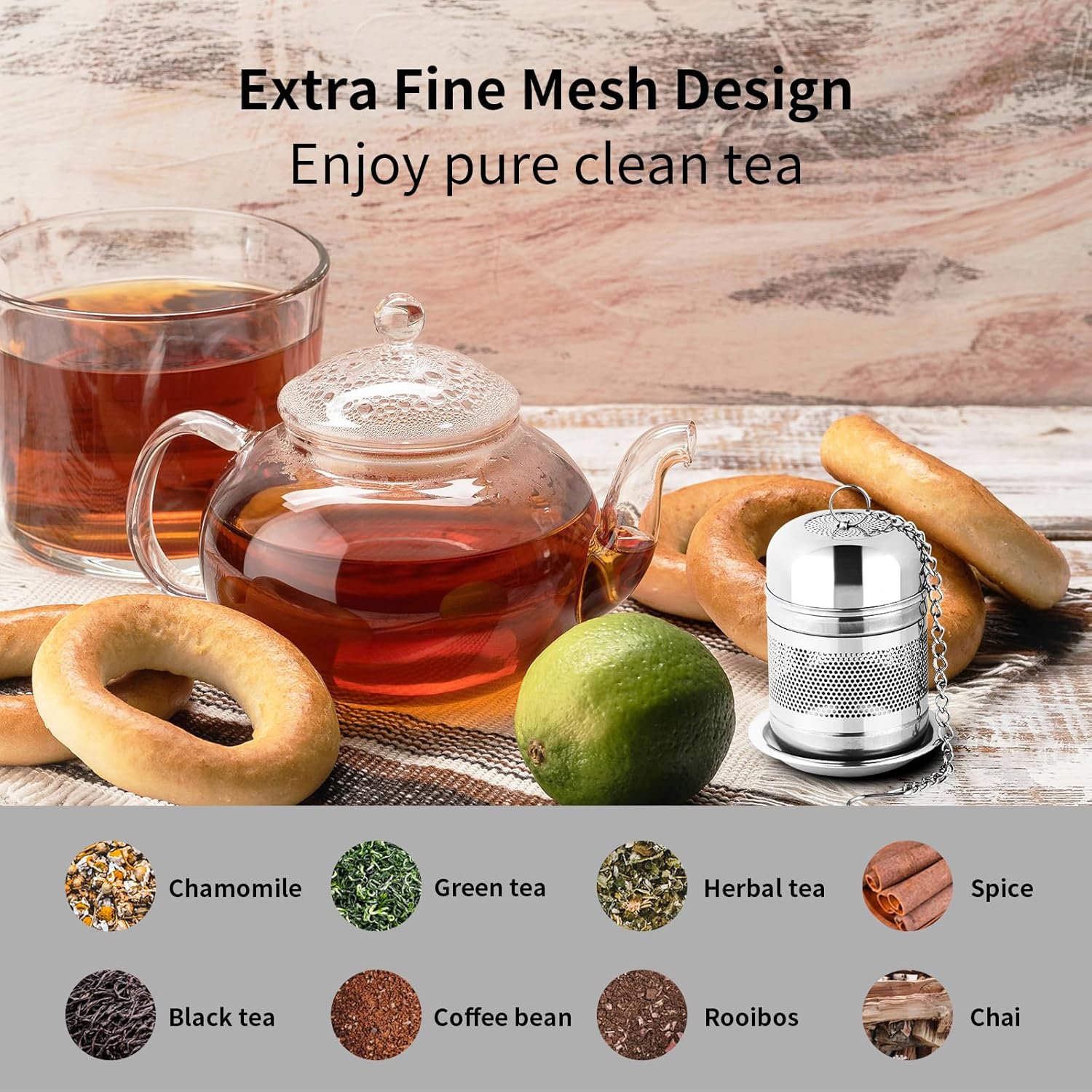 2PCS Stainless Steel Fine Mesh Tea Infuser Strainer with Lid X79770