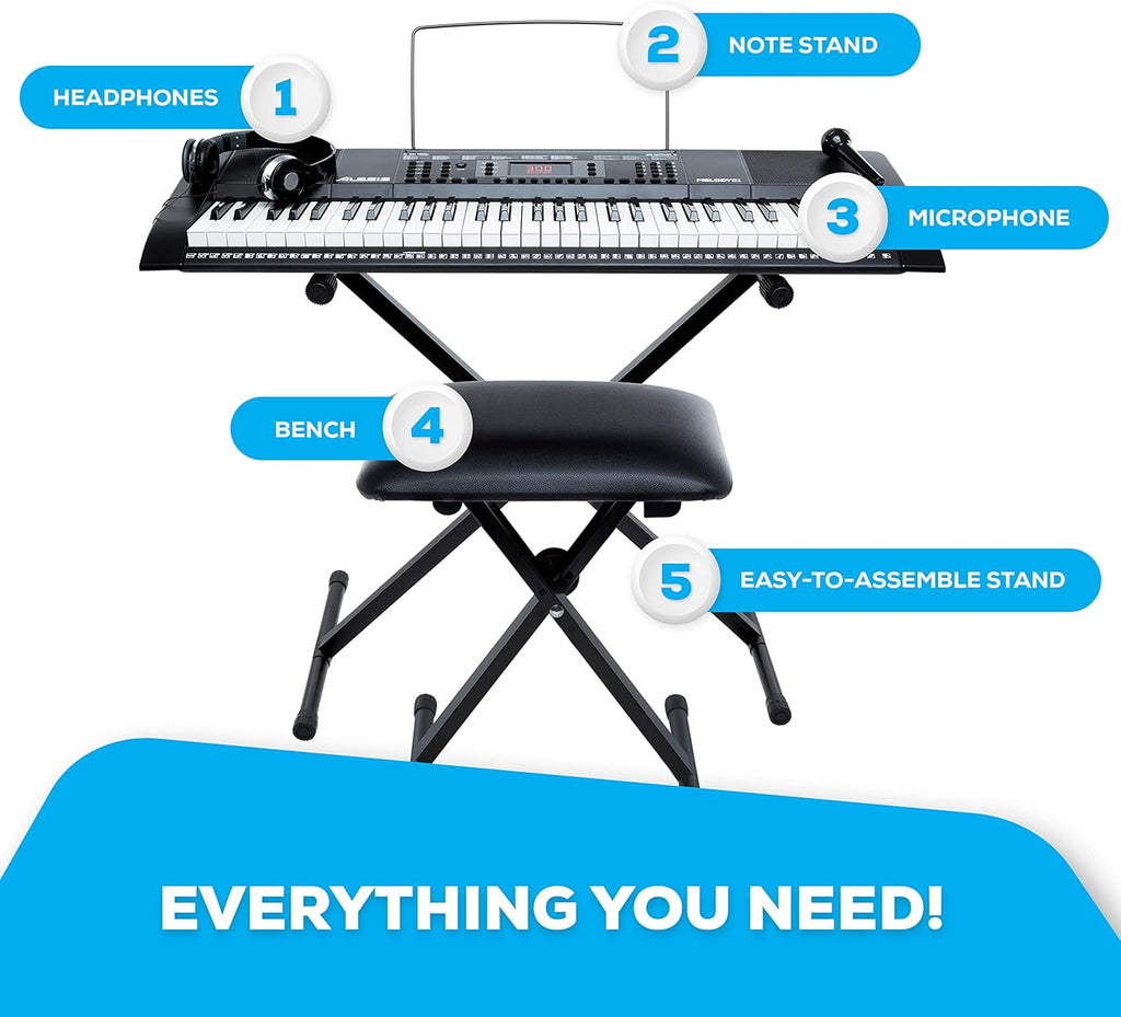 61 Key Keyboard Piano with 300 Sounds, Speakers, Digital Piano Stand, Bench, Headphones, Microphone C4579