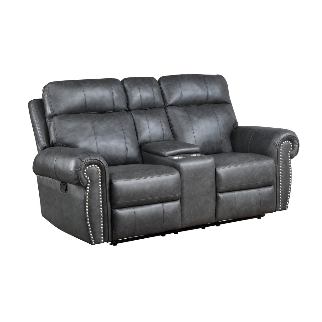 Brown Faux Leather Manual Double Reclining Loveseat O285
