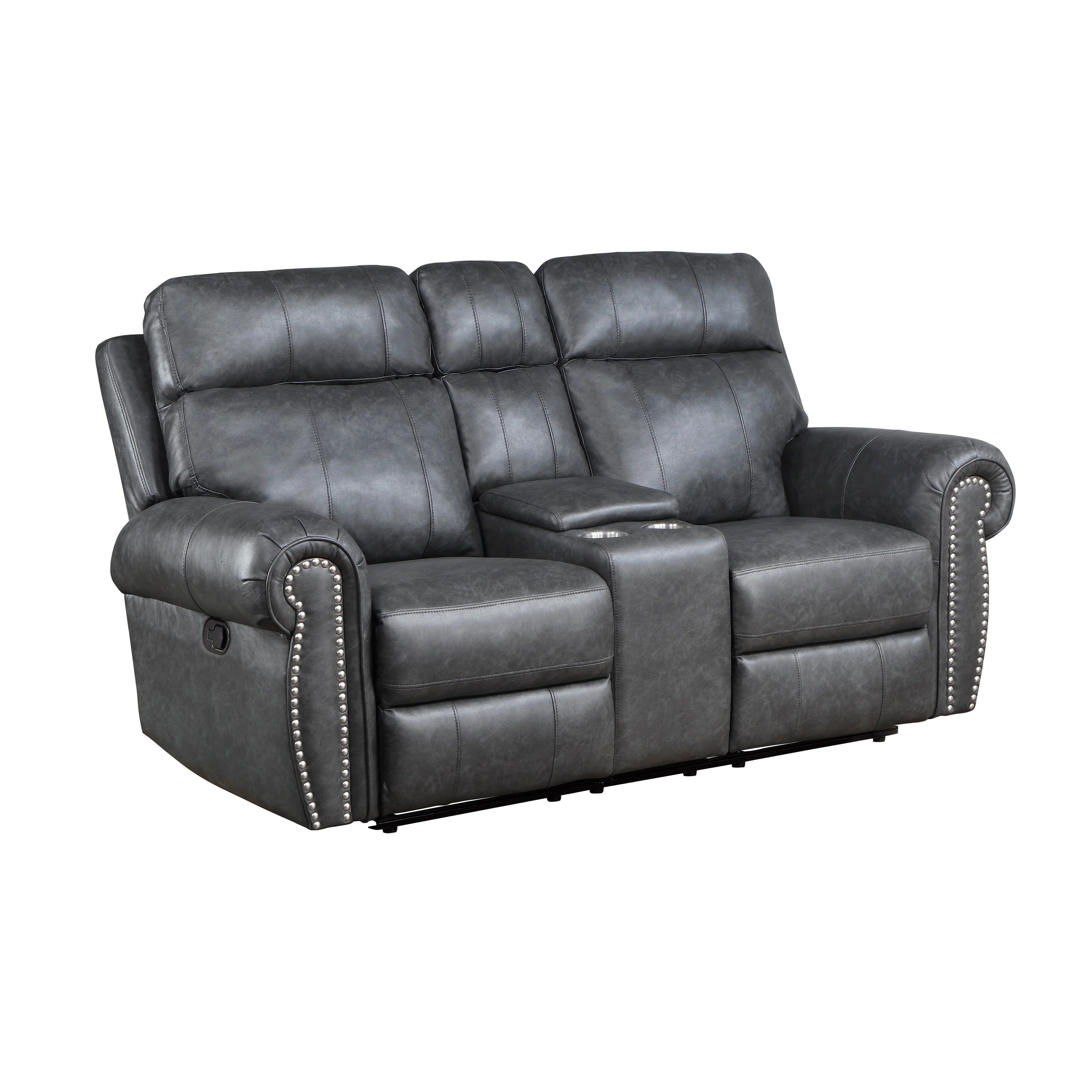 Brown Faux Leather Manual Double Reclining Loveseat O285