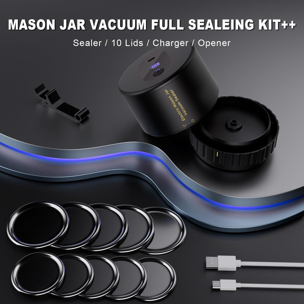 Electric Mason Jar Vacuum Sealer Kit with Wide and Regular Mouth Lids K865842