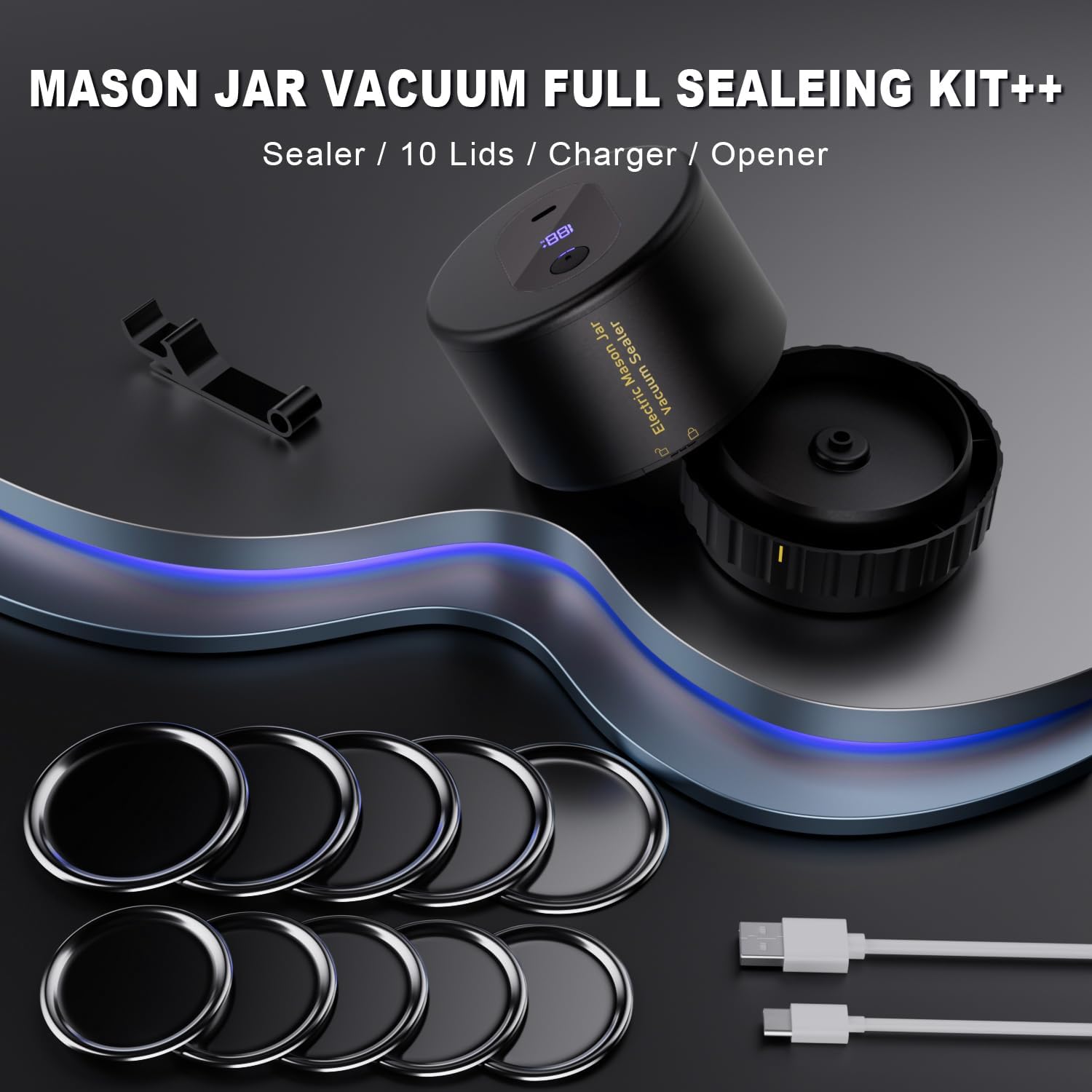 Electric Mason Jar Vacuum Sealer Kit with Wide and Regular Mouth Lids K865842
