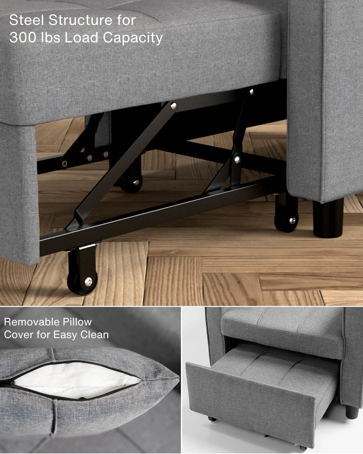 Grey Convertible Chair Single Bed R858
