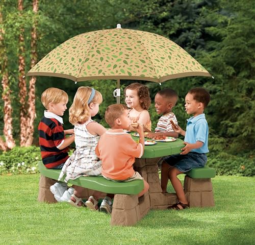 Blue & Green Kids Picnic Table with Removable Umbrella L9185