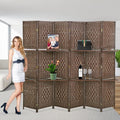 6 Ft Tall Wooden Folding Privacy Screen 6 Panel Room Divider with Shelves J918726