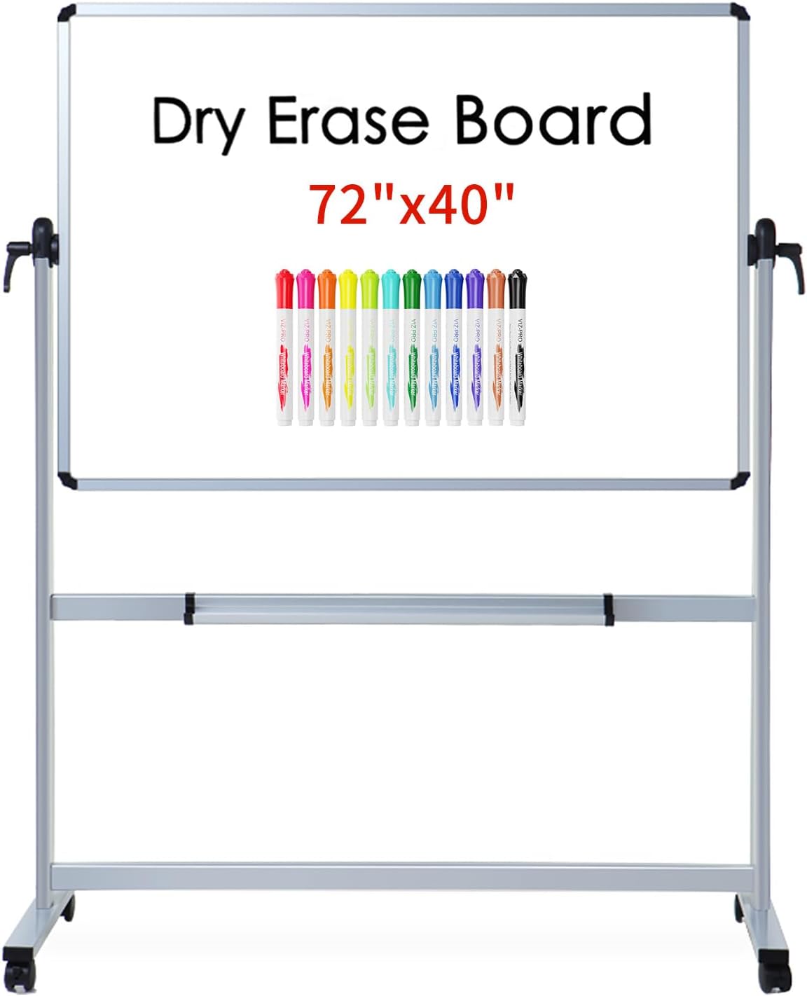 Double-Sided Magnetic Mobile Whiteboard 72 x 40 Inches with Aluminium Frame and Stand P47886