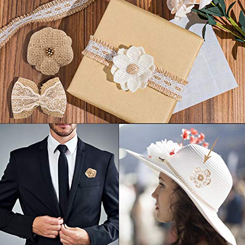24 Burlap Flowers and Bowknots, 5 Lace Burlap Ribbon Rolls, 1 Twine Ribbon and Glue Point Z6490