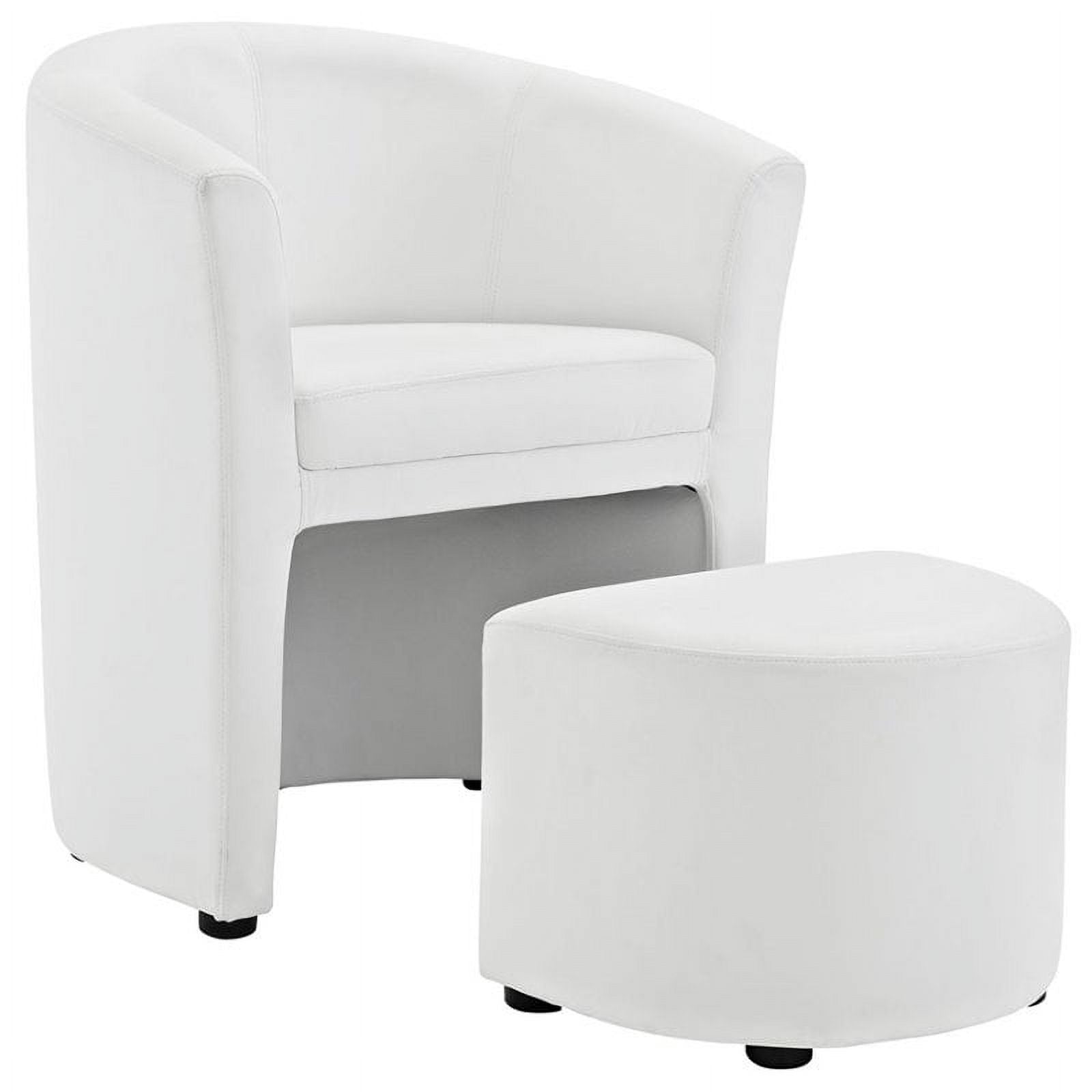2 Piece Faux Leather Accent Chair Set with Ottoman in White Z1315