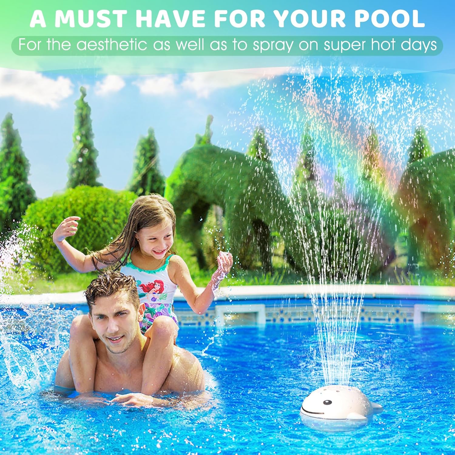 Floating Pool Fountain with Lights, Rechargeable Pool Water Fountain with Remote, Solar Pool Fountain T595