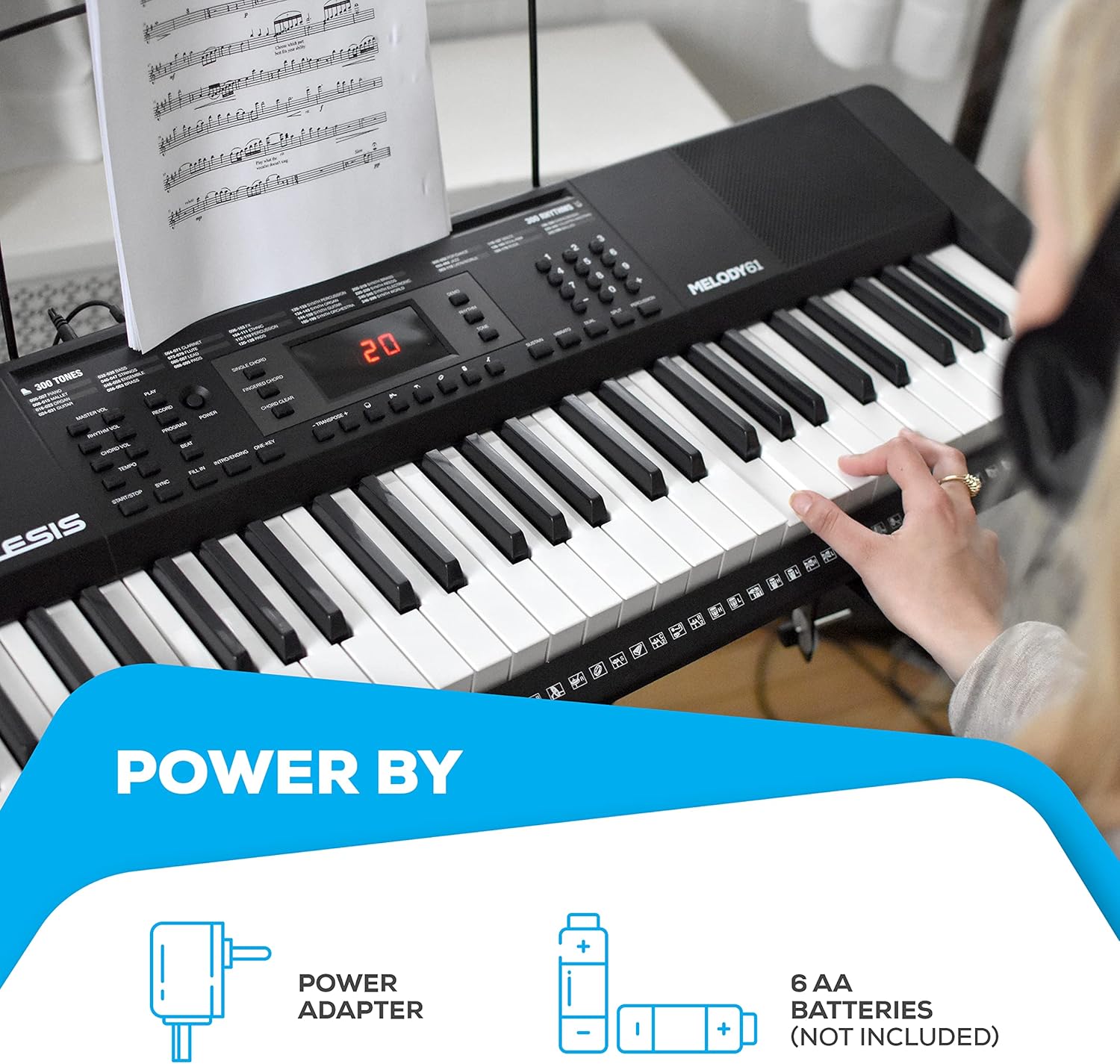 61 Key Keyboard Piano with 300 Sounds, Speakers, Digital Piano Stand, Bench, Headphones, Microphone C4579