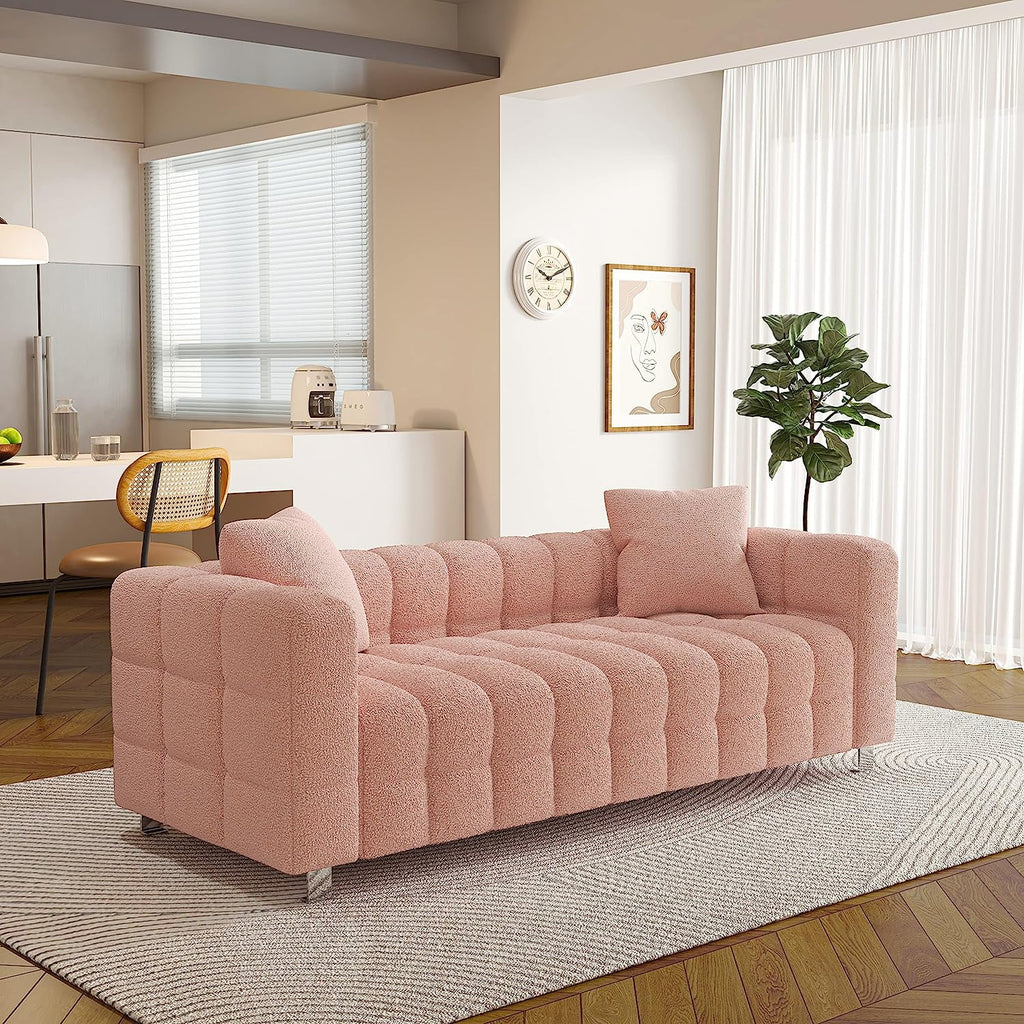 80" Pink Teddy Velvet 3 Seater Couch with Two Pillows A550