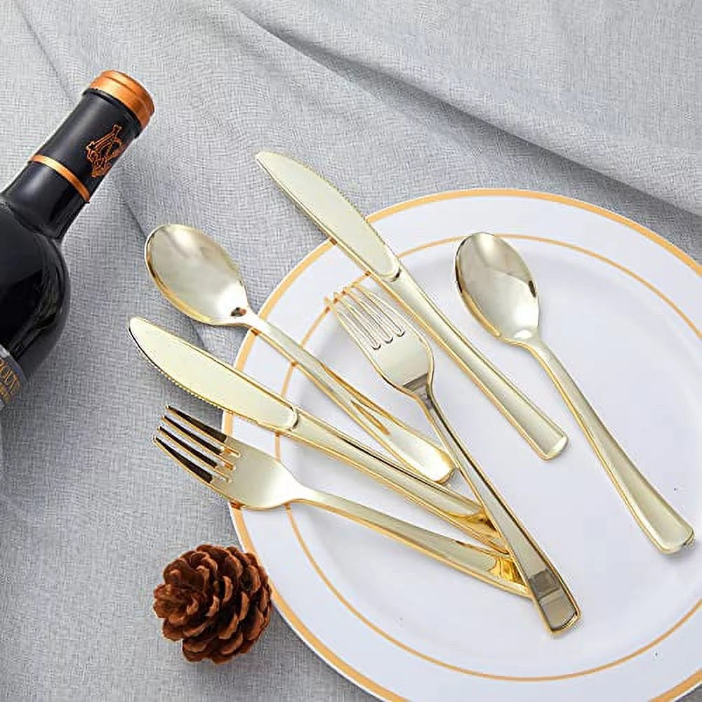 300 PCS Gold Plastic Cutlery Set N56384