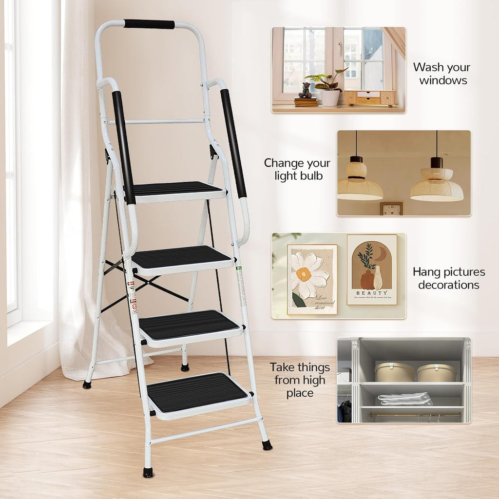 White Steel Step Ladder with Handrails and Tool Bag G82869