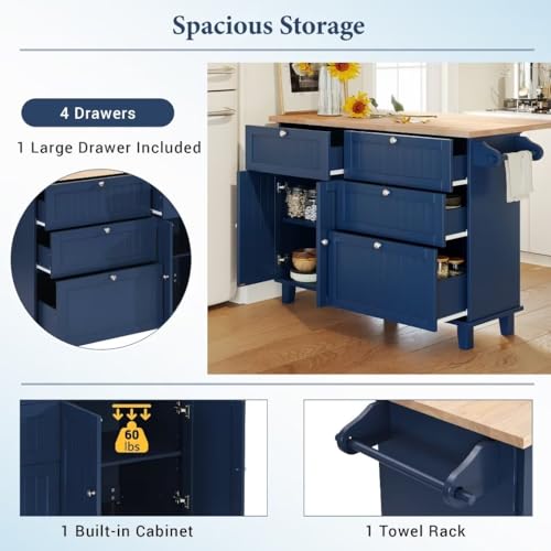 3-Piece White Kitchen Island Set with Storage Cabinet, Drawers and Towel Rack K368