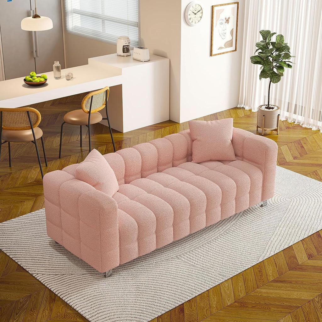 80" Pink Teddy Velvet 3 Seater Couch with Two Pillows A550