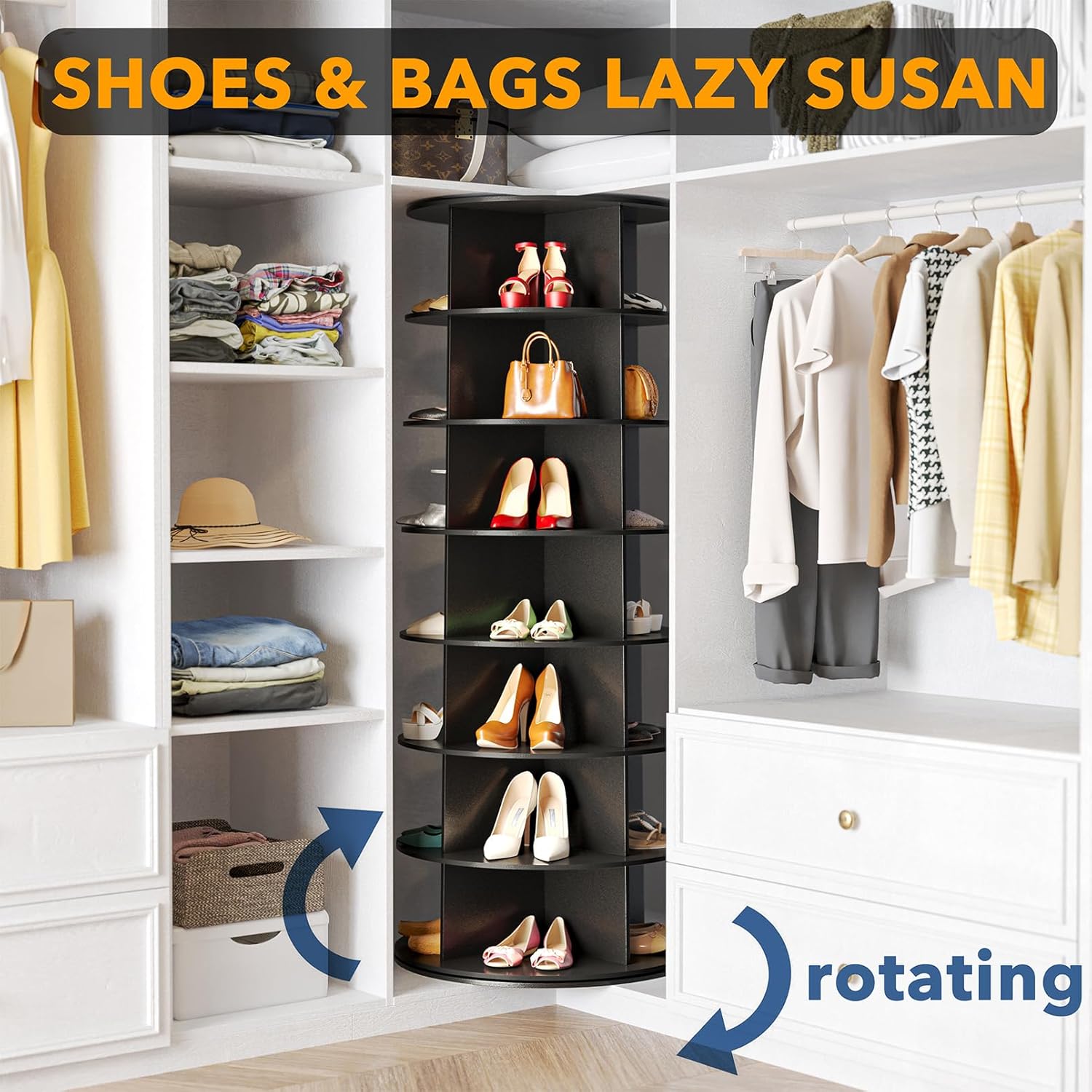 7 Tier Black Rotating Shoe Rack H68196