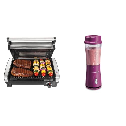 Electric Indoor Searing Grill with Adjustable Temperature Control to 450F & Portable Blender with 14 Oz BPA Free Travel Cup and Lid S927
