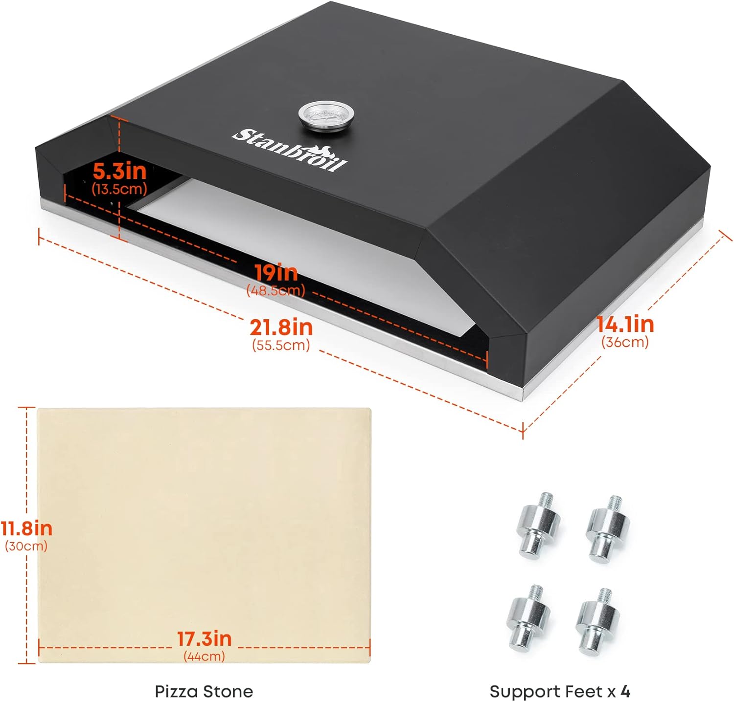 Outdoor Pizza Oven with Temperature Gauge, 17.3 in. x 12 in. Pizza Stone Y77167