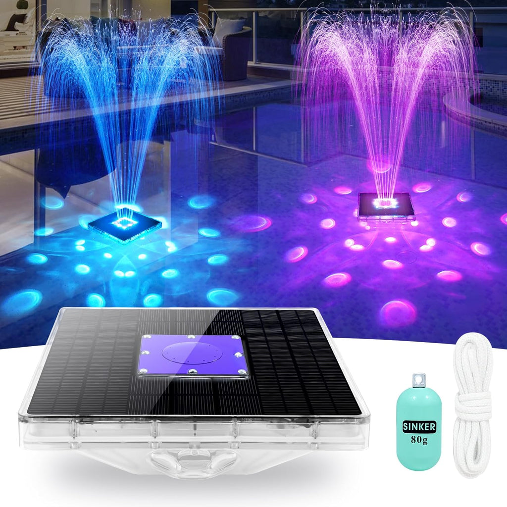Floating Pool Fountain with Lights, Rechargeable Pool Water Fountain with Remote, Solar Pool Fountain T595