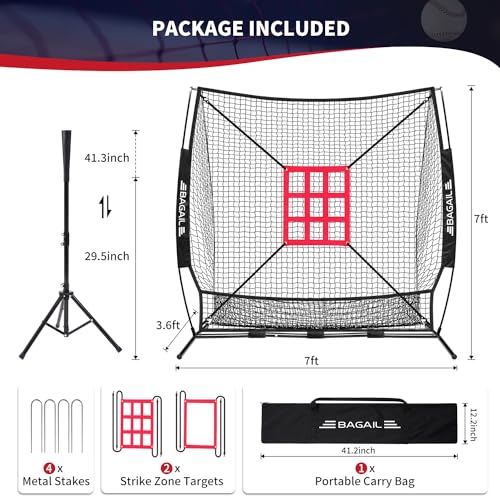 7x7 ft Baseball & Softball Practice Net with Bow Frame, Carry Bag P403