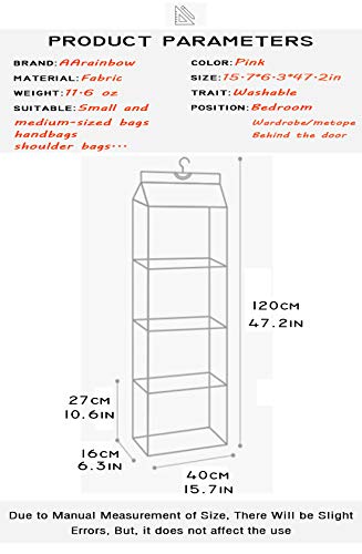 Gray Hanging Clear Handbag Purse Organizer with Hook 4 Pockets, 47.2 L x 15.7 W x 6.3 D M337475